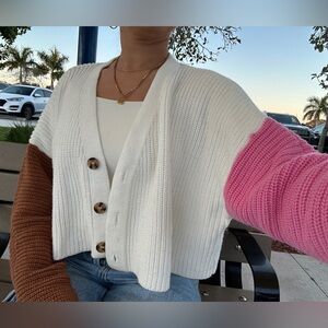 Knitted button long sleeve multicolor cardigan sweater